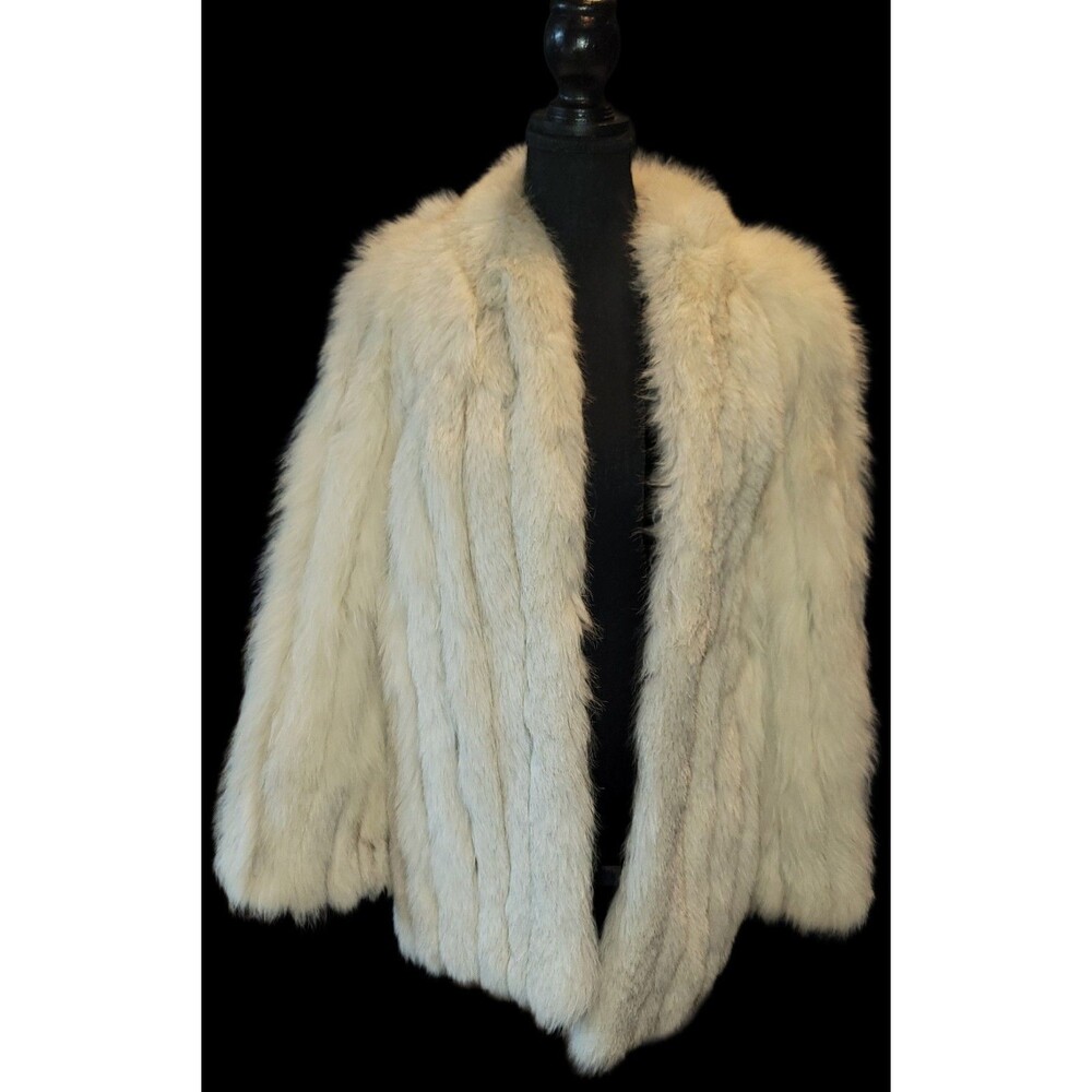 Vintage SAGA FOX Real Blue Fox Fur Coat Stroller Jacket White Cream S/M Mob Wife